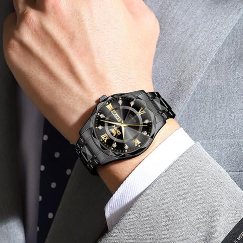 OPK Watches for Men Black Diamond Roman Analog Mens Watches Waterproof Large Stainless Steel Men Wrist Watch Business Father Gift Watch - Image 3