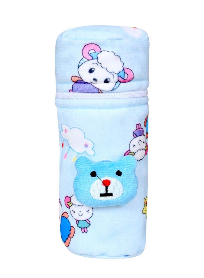 The Little Lookers Soft Plush Stretchable Baby Feeding Bottle Cover With Easy To Hold Strap ; Cute Animated Overall Print Pack Of 2 (Pink & Blue Zip Closure 240Ml;8Oz)  - Image 5
