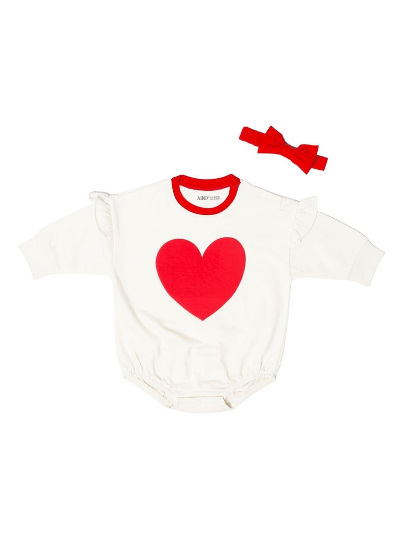 AIKO AIKO-Baby White and Red Heart Design Body Suit with Headband-18-24M  - Image 1