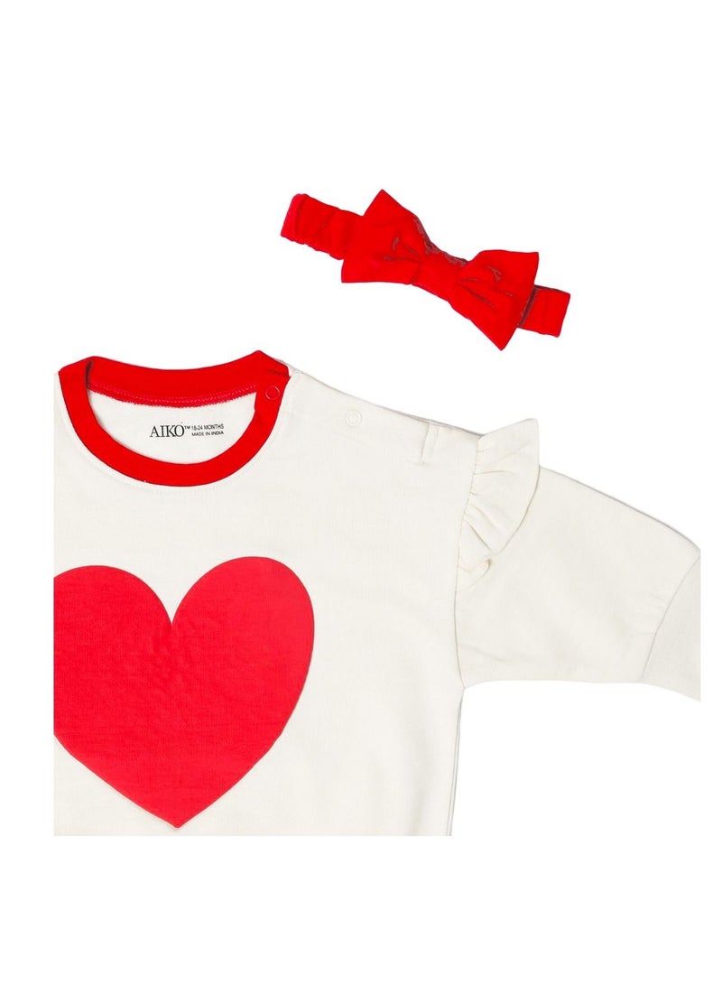 AIKO AIKO-Baby White and Red Heart Design Body Suit with Headband-18-24M  - Image 2