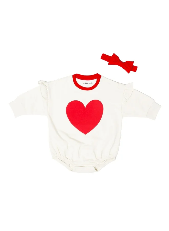 ايكو AIKO-Baby White and Red Heart Design Body Suit with Headband