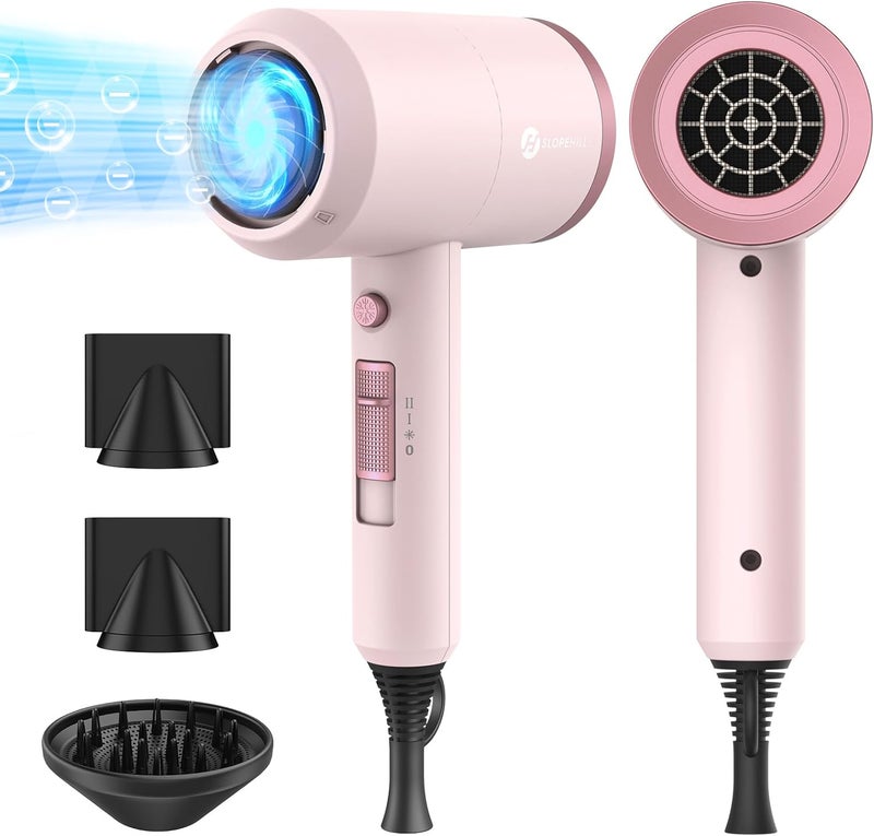SLOPEHILL Professional Ionic Hair Dryer, Powerful 1800W Fast Drying Low Noise Blow Dryer with 2 Concentrator Nozzle 1 Diffuser Attachments for Home Salon Travel (Pottery Pink and Rose Gold) - Image 1