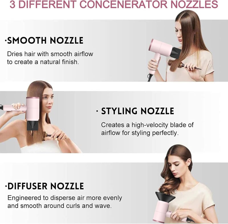 SLOPEHILL Professional Ionic Hair Dryer, Powerful 1800W Fast Drying Low Noise Blow Dryer with 2 Concentrator Nozzle 1 Diffuser Attachments for Home Salon Travel (Pottery Pink and Rose Gold) - Image 3