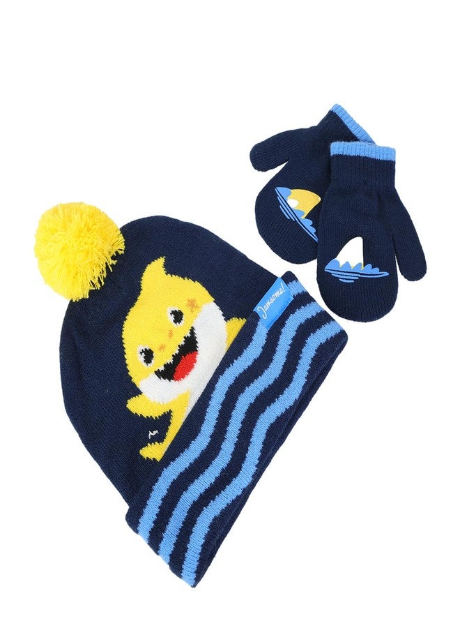 Baby Shark Hat and Mittens Set - Bundle with Beanie, Mittens, Stickers | Baby Shark Winter Gear Gifts for Boys, Girls, Kids - Image 2