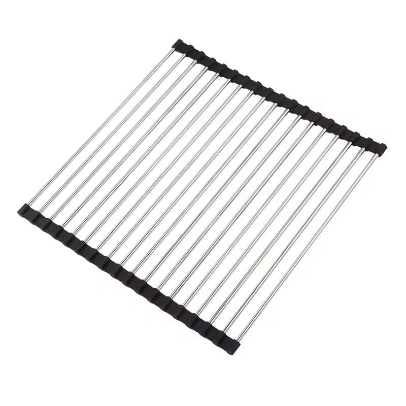 Kruvad RollUp Dish Drying Rack Multipurpose HeatResistant OverTheSink Rack Stainless Steel Fruit Vegetable Strainer 52x40x1 CM - Image 1