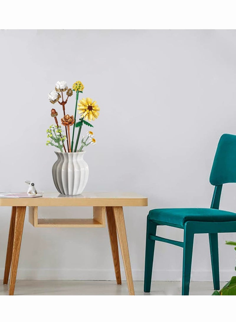 Mini Bricks Flower Bouquet Building Sets, Artificial Flowers Building Blocks, Decoration Home, 646 Pcs Botanical Collection for Adults, Not Compatible with Lego (Cotton/Pine Cone/Gerbera/Craspedia) - Image 4