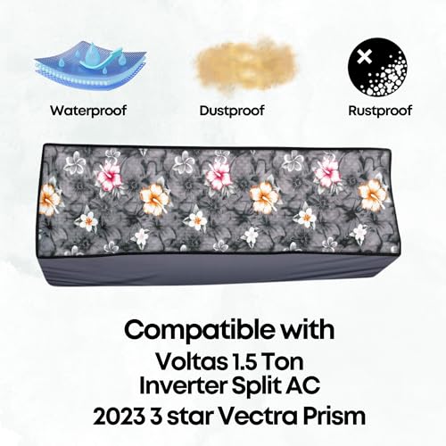 Da Anushi Indoor Split AC Cover Compatible with Voltas 1.5 Ton 3 Star, Inverter Split AC, Attractive Digital Prints/Dustproof/Water Resistant (Grey Flower) - Image 2