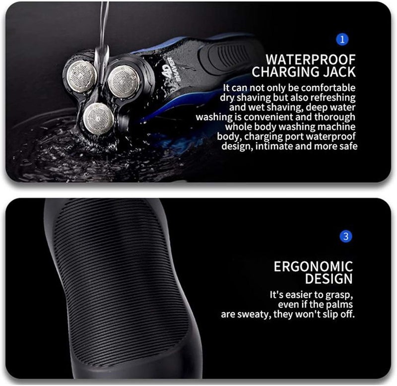 klarako4D Floating Rechargeable Washable Men's Cordless Electric Shaver for Men Wet&Dry Beard Nose Hair Face Razor, for home,office,travel and business klarakoOnly 1 - Image 4