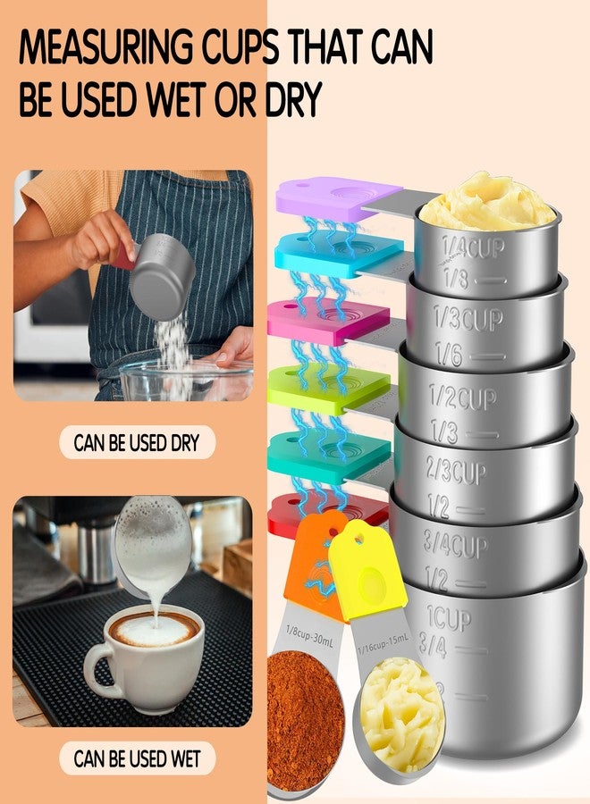 Minteem Magnetic Measuring Cups, 8 Stainless Steel Nesting Measuring Cup Set for Measuring Dry or Liquid Ingredients - Image 3