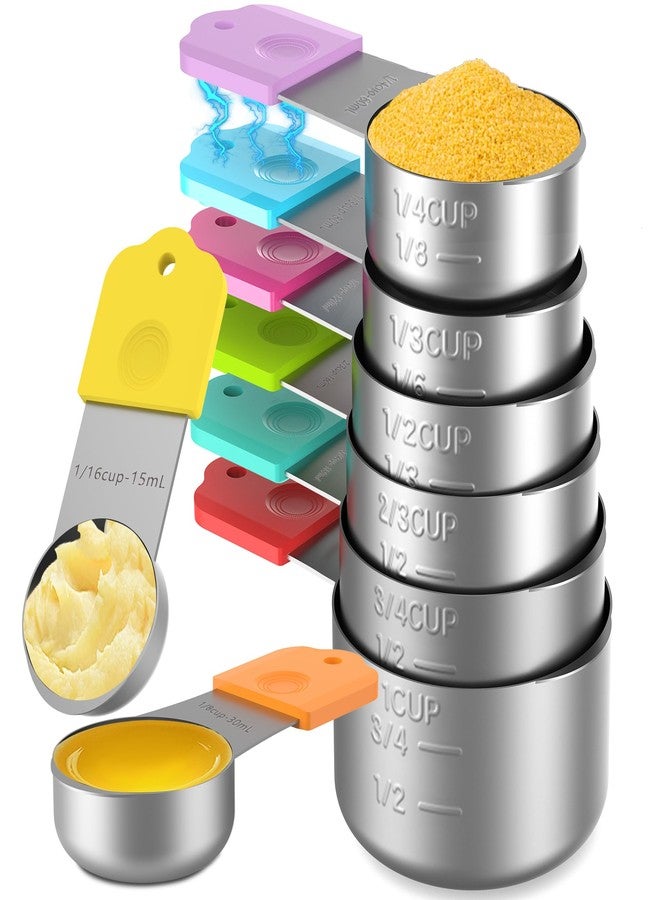 Minteem Magnetic Measuring Cups, 8 Stainless Steel Nesting Measuring Cup Set for Measuring Dry or Liquid Ingredients - Image 1
