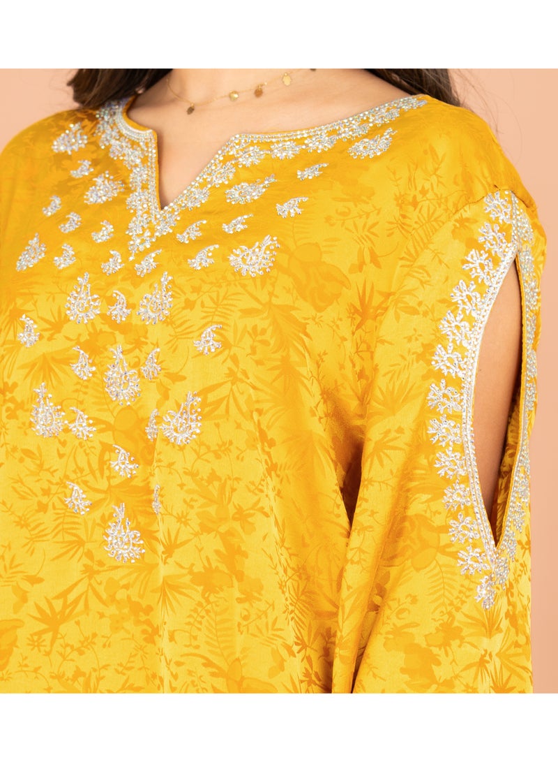 IKKXA Classic Printed Jalabiya Cold Shoulder Crystal Designs - Image 2