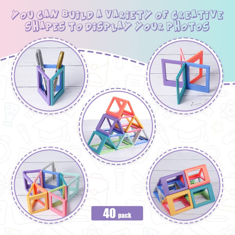Epakh 40 Packs Magnetic Photo Picture Frame Cute Mini Table Photo Frame Holder 3 Inches Plastic Colorful Photo Display Compatible with Fujifilm Instax for Fridge Refrigerator Office (Multicolor) - Image 2
