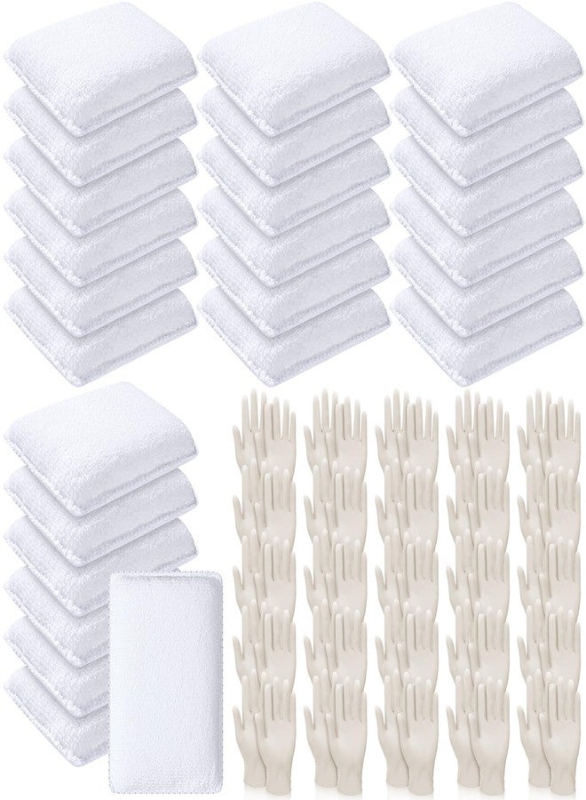Ziliny 24 Set Wood Stain Applicators and Disposable Latex Gloves Microfiber Stain Sponge Pads for Wood and Oil Based Finishes(White) - Image 1
