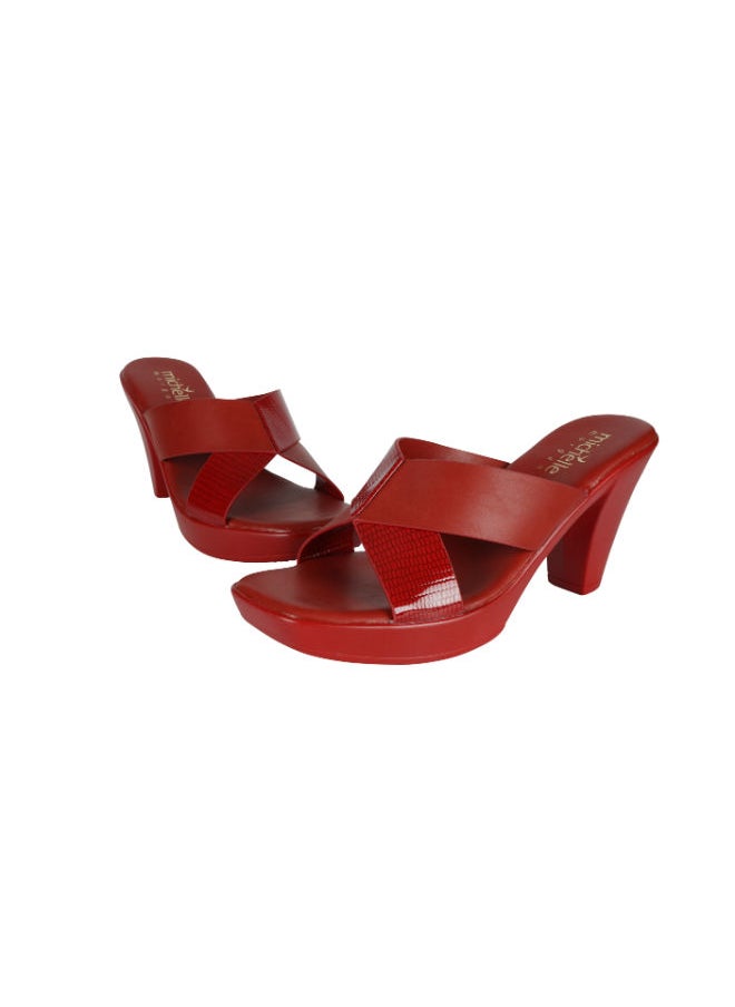 Michelle Morgan - Michelle Morgan Ladies Cone Heel Square Toe Sandals 214RJ518 Red - Image 1