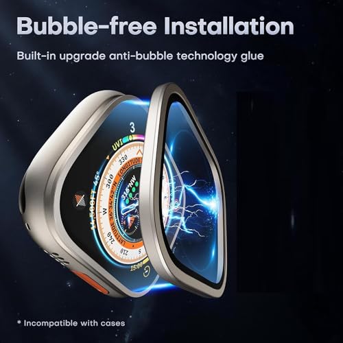 ArmorSuit For Apple Watch Ultra 2 / Ultra Screen Protector 49Mm,[1 Pack] Titanium Alloy Frame With 9H Tempered Glass Anti-Scratch Hd Waterproof Free Bubble For Iwatch Ultra 49Mm,Original Armorite Series,Titanium - Image 3
