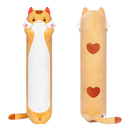 Mewaii Long Cat Plush Kawaii Kids Plush Toy Pillows, Cute Cat Stuffed Animals Soft Plushies, Kitten Big Plush Toys Throw Body Pillow Doll Gift for Girls Boys (Brown Cat Body Pillow 20 Inch) - Image 1