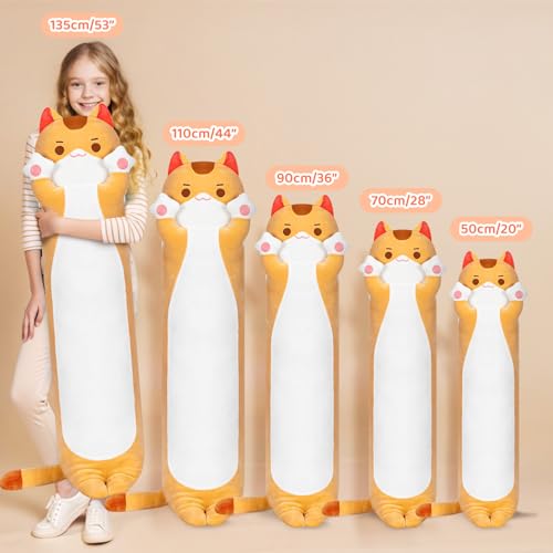 Mewaii Long Cat Plush Kawaii Kids Plush Toy Pillows, Cute Cat Stuffed Animals Soft Plushies, Kitten Big Plush Toys Throw Body Pillow Doll Gift for Girls Boys (Brown Cat Body Pillow 20 Inch) - Image 5