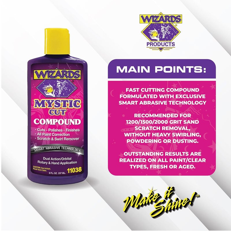 WIZARDS Mystic Cut Smart Abrasive for Auto Detailing Supplies - No Mess Scratch Remover for Vehicles - Water Based Cutting Compound - Removes Swirls, Defects, Fading, Water Spots - 8 oz - Image 4