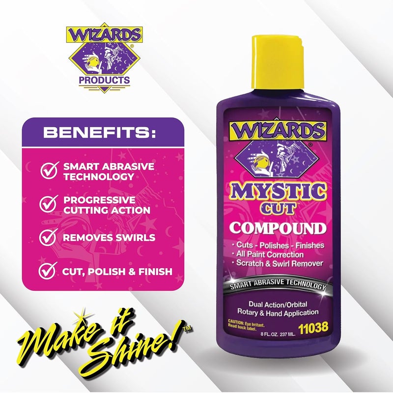 WIZARDS Mystic Cut Smart Abrasive for Auto Detailing Supplies - No Mess Scratch Remover for Vehicles - Water Based Cutting Compound - Removes Swirls, Defects, Fading, Water Spots - 8 oz - Image 2
