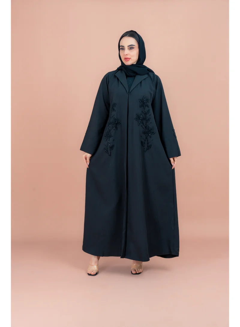 IKKXA Traditional Crystal Floral Design Abaya AIK042 Blue