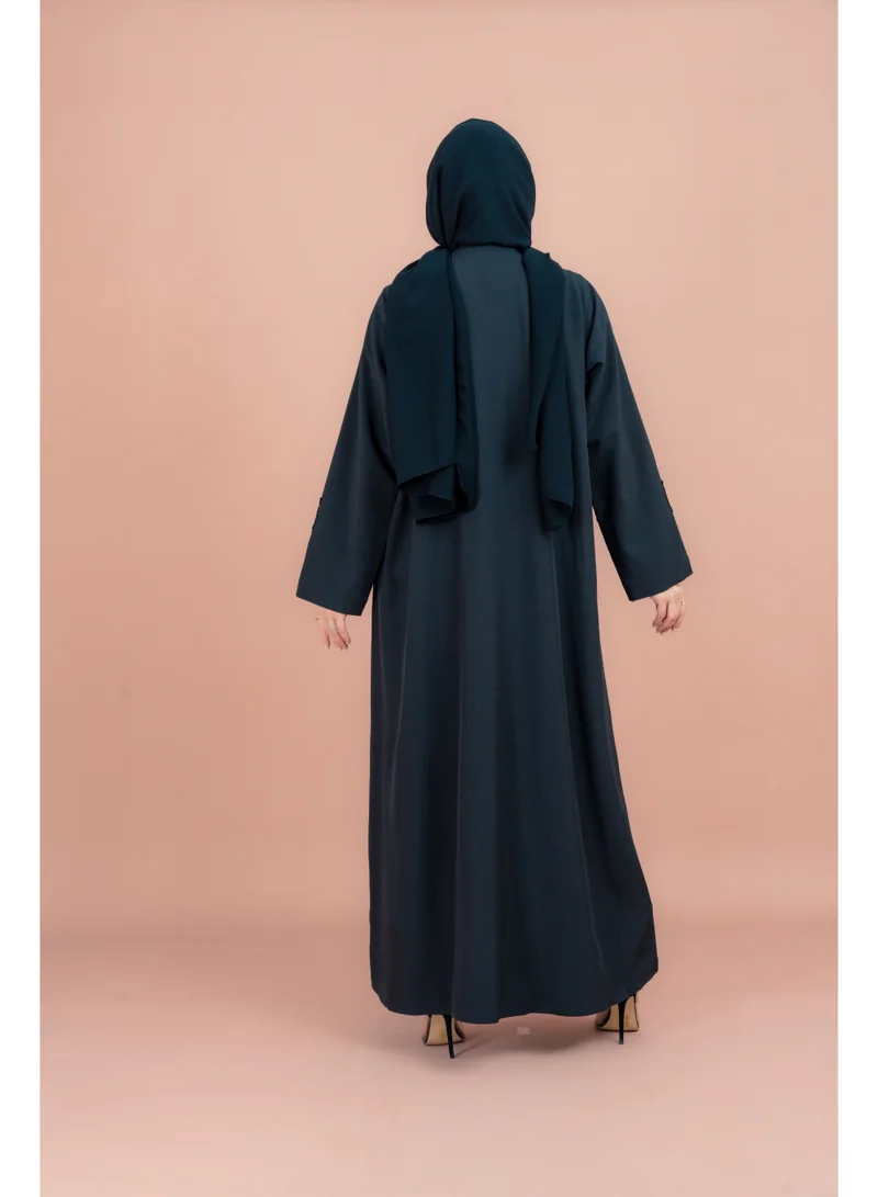 IKKXA Traditional Crystal Floral Design Abaya AIK042 Blue