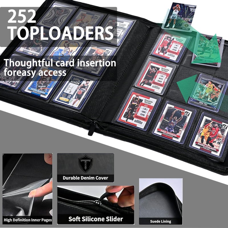 TINTEK 9-Pocket Trading Card Binder Album for Top Loader Cards â€“ Holds 252 Cards, Compatible with 3" x 4" Sleeves, Card Holder for PTCG, Sports, TCG, Yu-Gi-Oh, MTG (Black) - Image 3