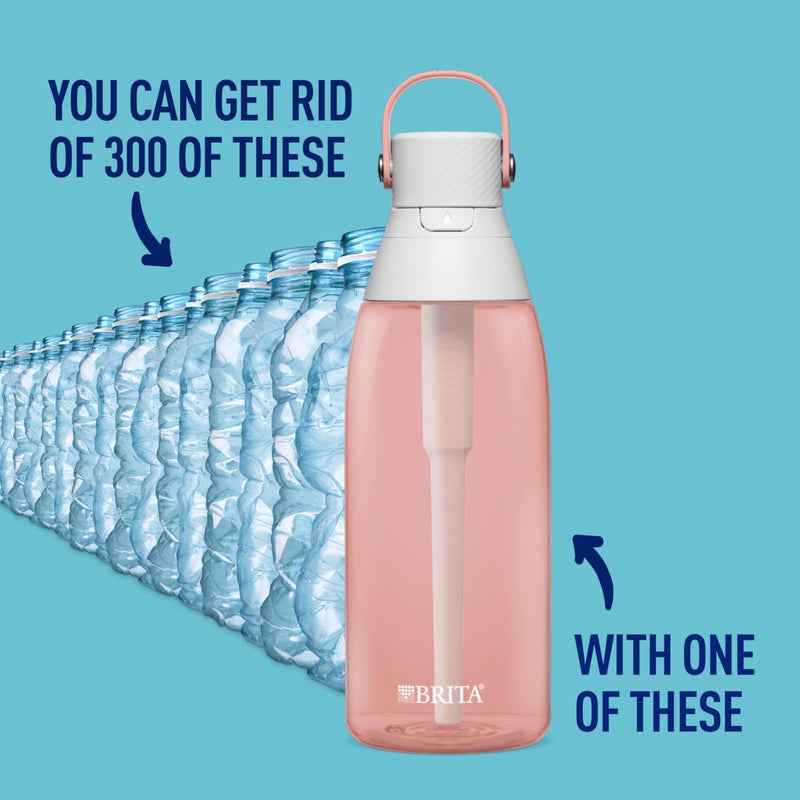 Brita Hard-Sided Plastic Premium Filtering Water Bottle, BPA-Free, Reusable, Replaces 300 Plastic Water Bottles, Filter Lasts 2 Months or 40 Gallons, Includes 1 Filter, Blush - 36 oz. - Image 2