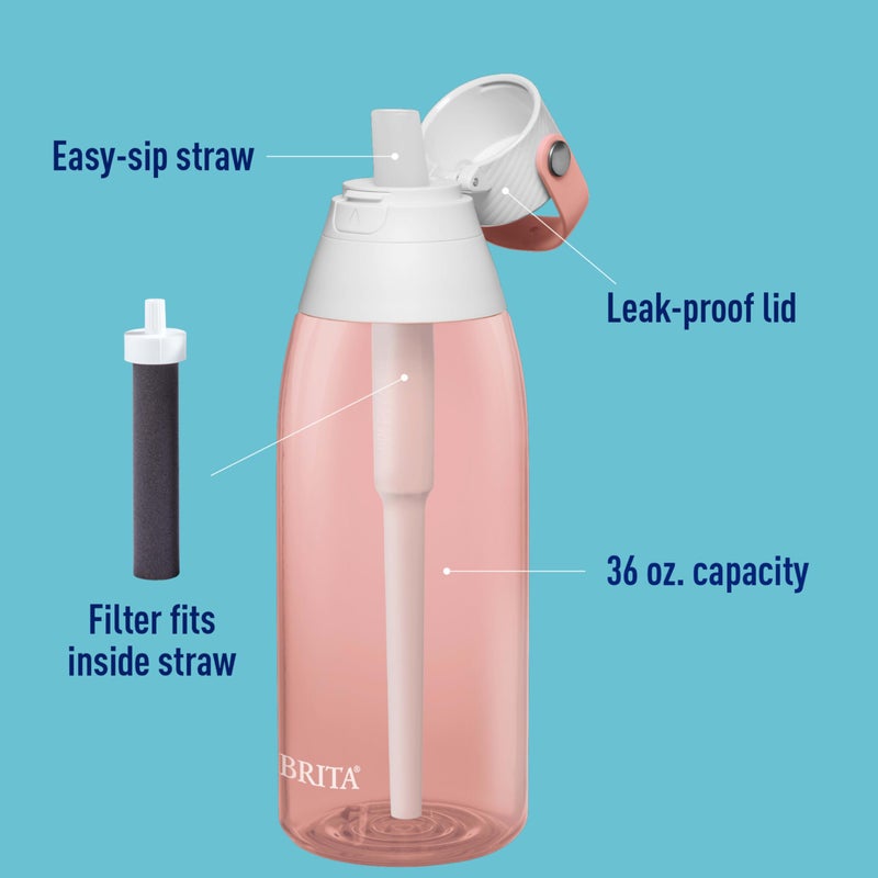Brita Hard-Sided Plastic Premium Filtering Water Bottle, BPA-Free, Reusable, Replaces 300 Plastic Water Bottles, Filter Lasts 2 Months or 40 Gallons, Includes 1 Filter, Blush - 36 oz. - Image 3
