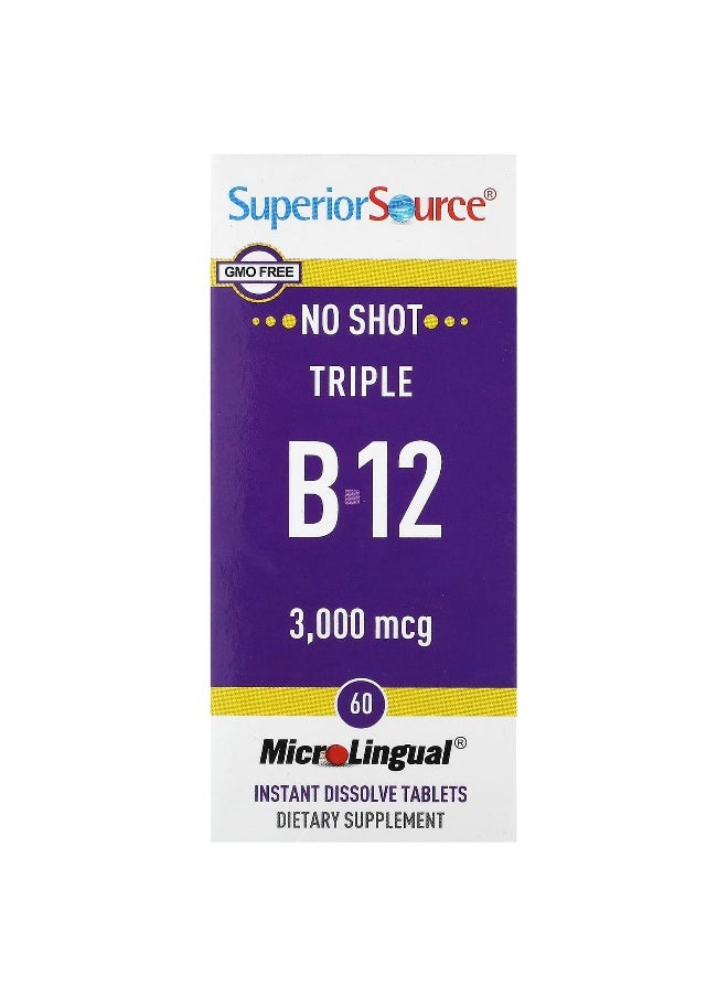 Superior Source - Superior Source, Triple B-12, 3,000 mcg, 60 MicroLingual Instant Dissolve Tablets - Image 1