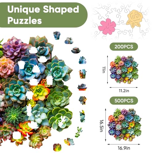 Mys Aurora Succulent Wooden Puzzles for Adults 200 Piece Unique Shaped Wood Jigsaw Puzzles for Adults and Kids Fun Challenging Puzzles Family Game Gift Medium 112 x 11 - Image 5