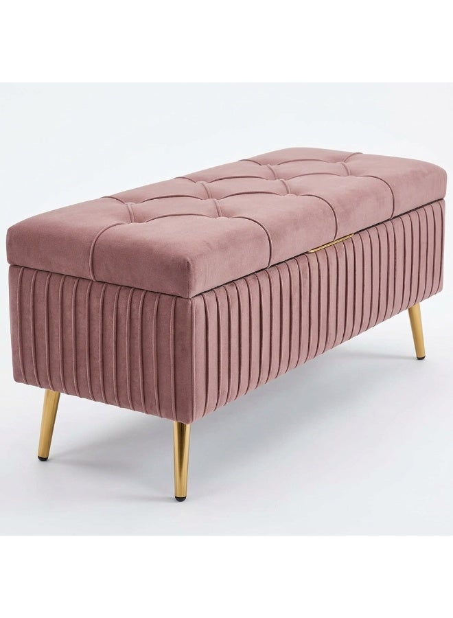 Cashmere Storage Bench with Gold Legs, 100W x 40D x 45H cm - Image 4
