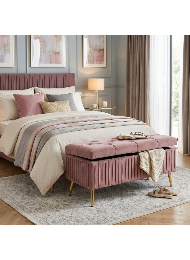 Cashmere Storage Bench with Gold Legs, 100W x 40D x 45H cm - Image 3