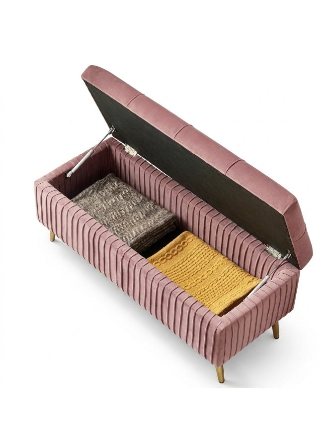 Cashmere Storage Bench with Gold Legs, 100W x 40D x 45H cm - Image 2