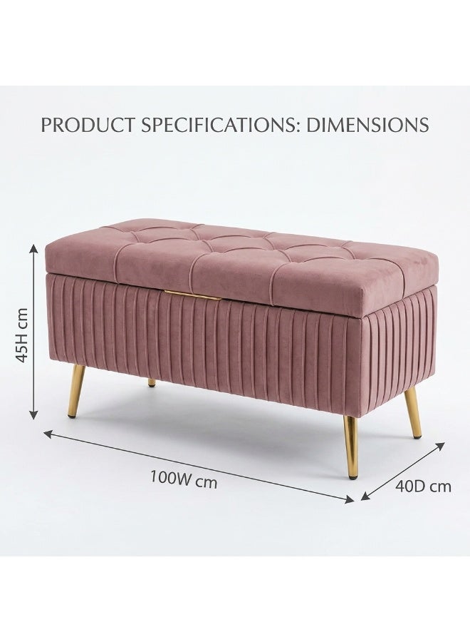 Cashmere Storage Bench with Gold Legs, 100W x 40D x 45H cm - Image 1