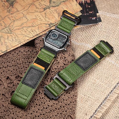 DAVILANE Quick Release Watch Band Strap for Casio F-91W F-94W F-105W F-84W W-735H W-800H SGW-300H SGW-400H A158WA AE-1000W,18mm Leather Hook & Loop Casio strap - Image 2
