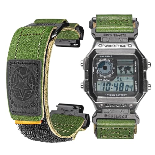DAVILANE Quick Release Watch Band Strap for Casio F-91W F-94W F-105W F-84W W-735H W-800H SGW-300H SGW-400H A158WA AE-1000W,18mm Leather Hook & Loop Casio strap - Image 1