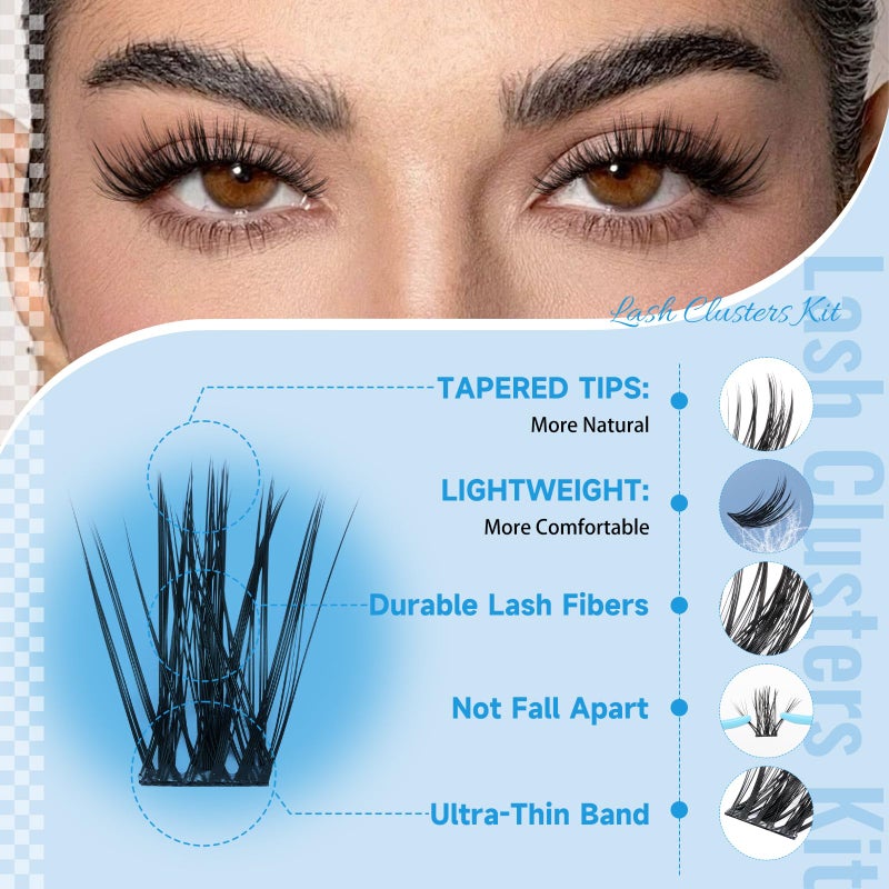 KEVKEV Lash Clusters Kit 144pcs Lashes Clusters 8-18mm Lash Extension Kit Thin Band Eyelash Extension Kit Lash Clusters with Lash Bond and Seal Lash Tweezers DIY Lash At Home(Kit-K01) - Image 3