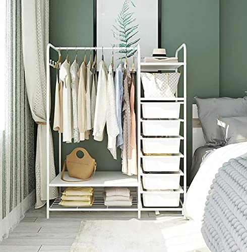 HOME CUBE HOME CUBE Metal Wardrobe Organizer for Clothes Shoes and Coats Closet Organizers and Storage Rack with 6 Basket Clothes Drying Rack for Bedroom Living Room White  - Image 2