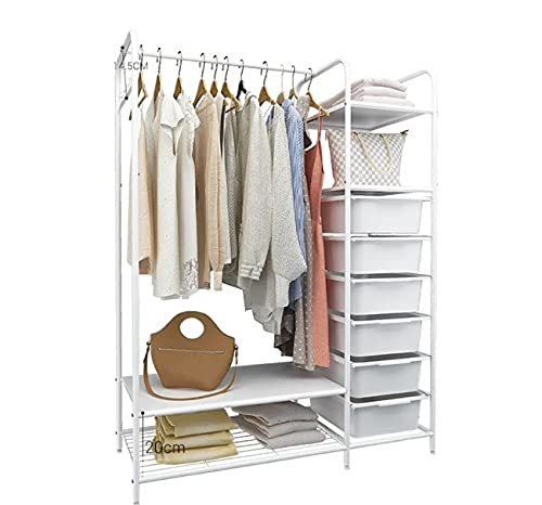 HOME CUBE HOME CUBE Metal Wardrobe Organizer for Clothes Shoes and Coats Closet Organizers and Storage Rack with 6 Basket Clothes Drying Rack for Bedroom Living Room White  - Image 1
