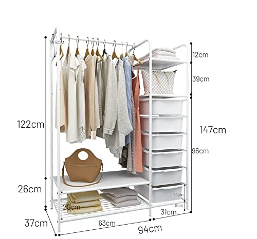 HOME CUBE HOME CUBE Metal Wardrobe Organizer for Clothes Shoes and Coats Closet Organizers and Storage Rack with 6 Basket Clothes Drying Rack for Bedroom Living Room White  - Image 3