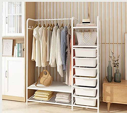 HOME CUBE HOME CUBE Metal Wardrobe Organizer for Clothes Shoes and Coats Closet Organizers and Storage Rack with 6 Basket Clothes Drying Rack for Bedroom Living Room White  - Image 4
