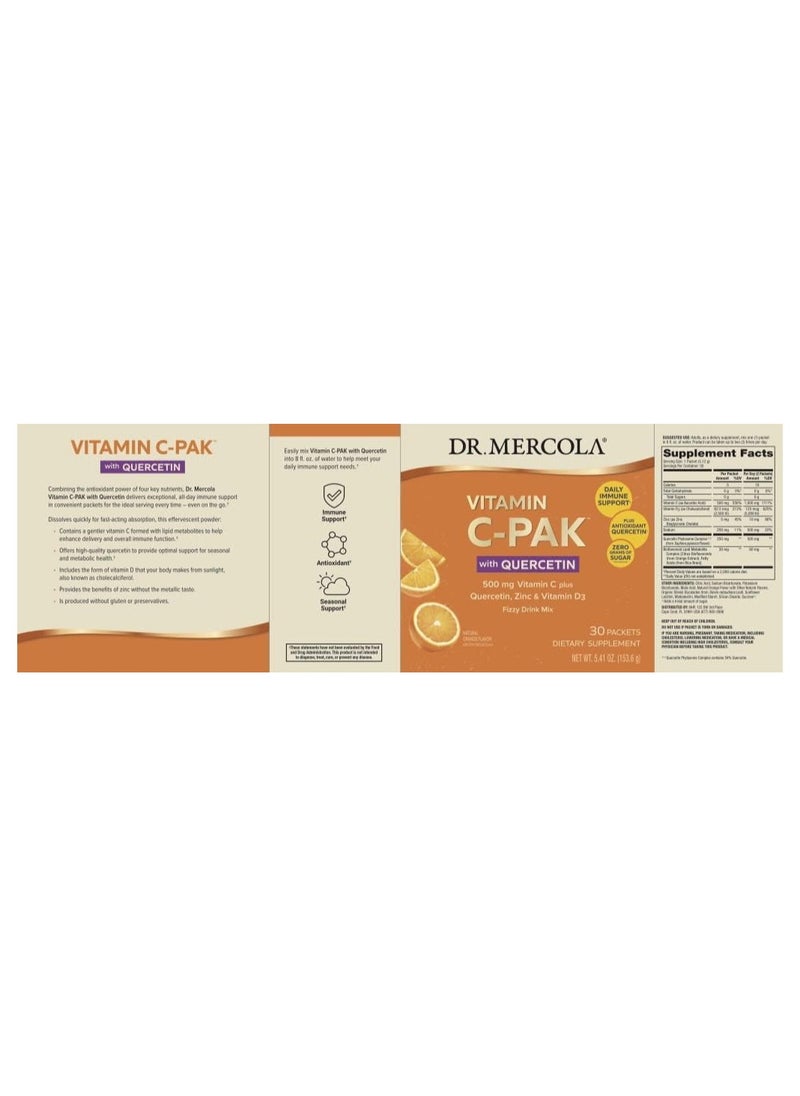 Dr. Mercola - Vitamin C-Pak With Quercetin 500 Mg Vitamin C Plus Quercetin Zinc And Vitamin D3 Orange Flavor - Image 1