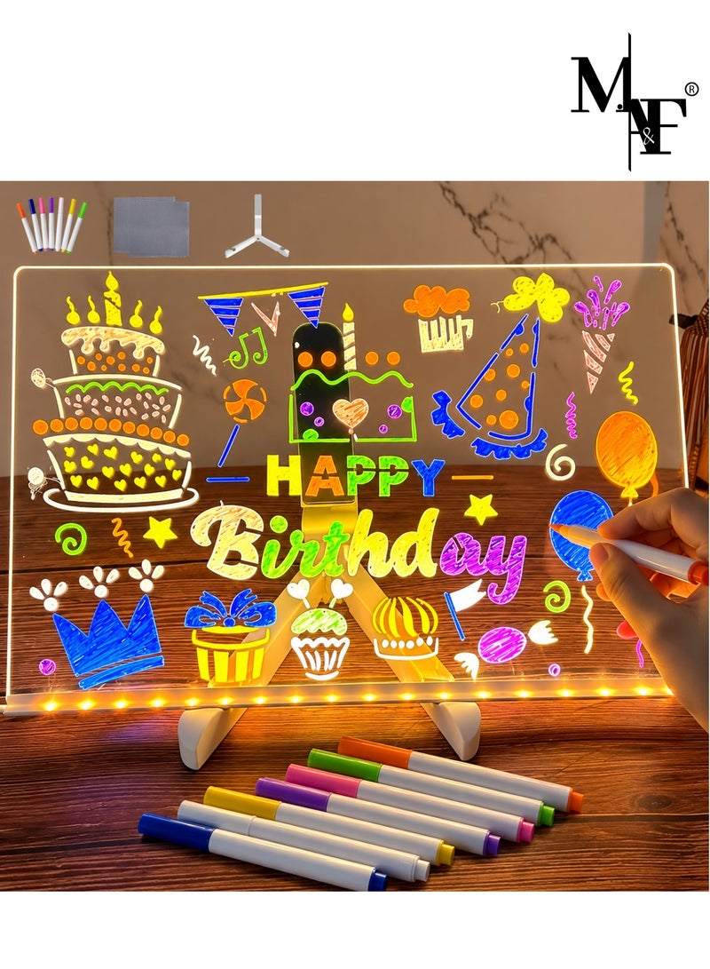 M.A&F's LED Drawing Board, Creative Magical Board with 7 Pcs Colored pen, Home Application and Painting for Doodle Glow, Acrylic Dry Erase Board with Light, 30 * 20 CM - Image 1