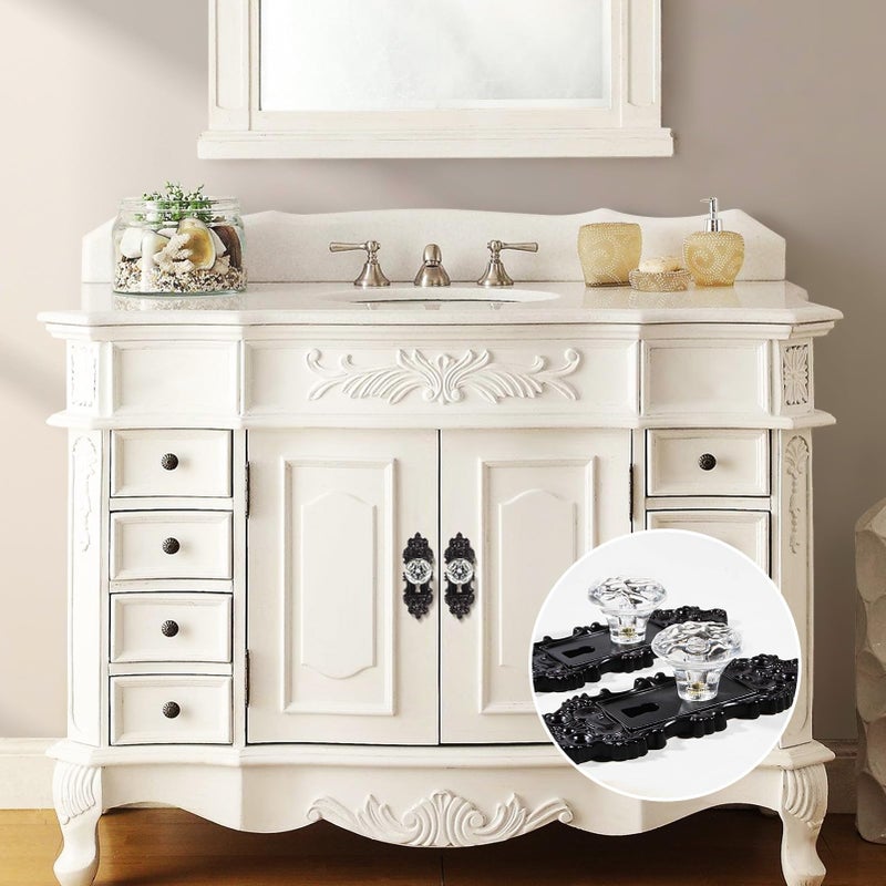 CEYMIO Black Vintage Cabinet Knobs Antique Drawer Pulls Dummy Door Knob With Plate For Kitchen Furniture Closet Dresser Drawers Cupboard For Bedroom Clear Decorative Pull Hardware Old Style Dressers Handles - Image 4