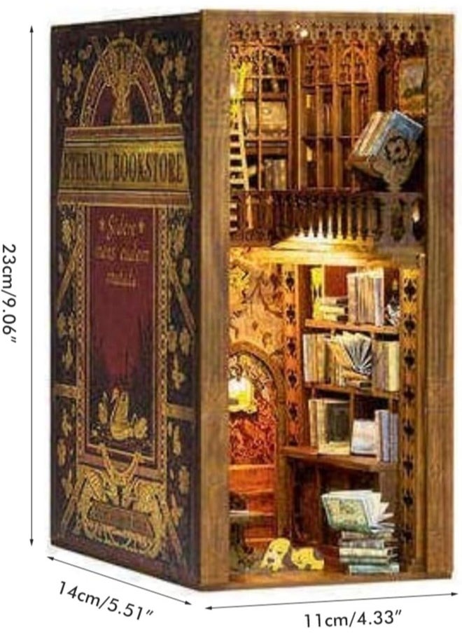 3D Wooden Puzzle Bookends, DIY Book Nook Kit, Island Holiday Model Building Kit Insert Decor with Sensor Light, Creative Stand Bookshelf for Home Decorative Books (Style 2 Sakura