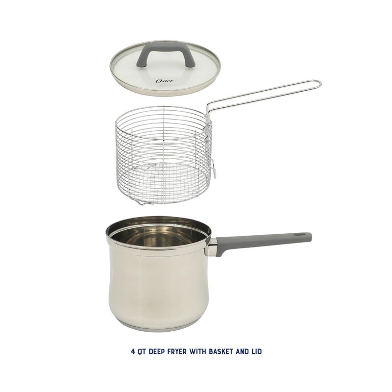 Oster Beauford 3.65-Quart Stainless Steel Deep Fryer Pot with Basket & Glass Lid â€“ Induction, Oven & Dishwasher Safe, 5-Ply Encapsulated Base, Soft-Touch Handle - Image 3