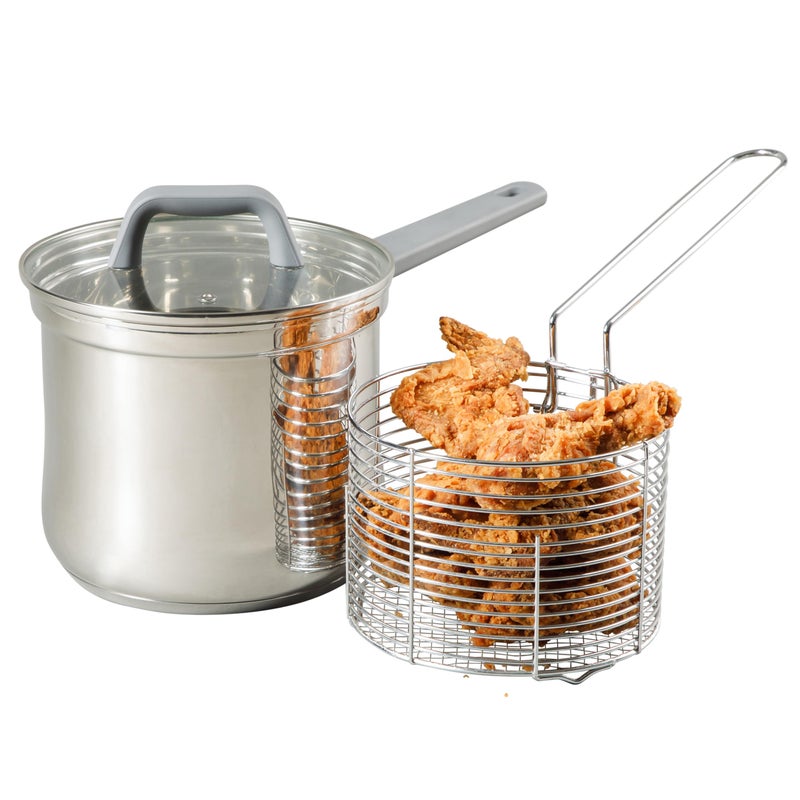 Oster Beauford 3.65-Quart Stainless Steel Deep Fryer Pot with Basket & Glass Lid â€“ Induction, Oven & Dishwasher Safe, 5-Ply Encapsulated Base, Soft-Touch Handle - Image 1