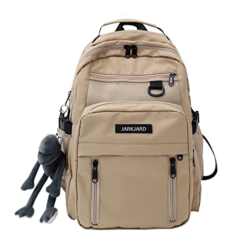JARKJARD Cute Aesthetic Backpack Kawaii Backpack for School with Cute Pendant Casual Daypack Middle Student Travel College Bookbag for Girls Large Capacity(Khaki) - Image 1