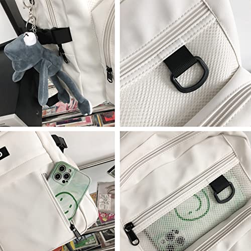 JARKJARD Cute Aesthetic Backpack Kawaii Backpack for School with Cute Pendant Casual Daypack Middle Student Travel College Bookbag for Girls Large Capacity(Khaki) - Image 5