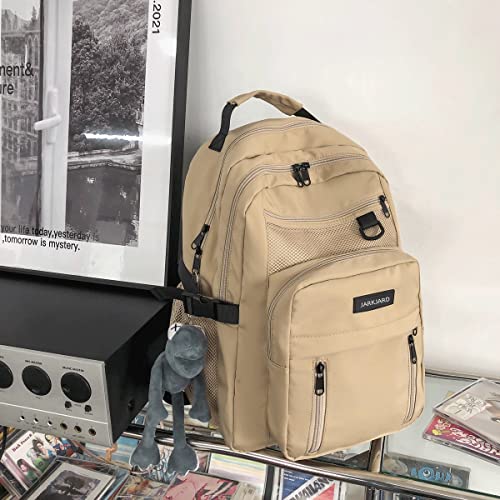 JARKJARD Cute Aesthetic Backpack Kawaii Backpack for School with Cute Pendant Casual Daypack Middle Student Travel College Bookbag for Girls Large Capacity(Khaki) - Image 2